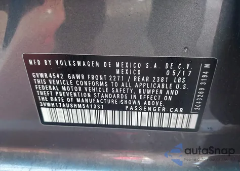 2017 Volkswagen Golf Alltrack Tsi S/Tsi Se/Tsi Sel из США, поврежденный, VIN 3VWH17AU8HM541331